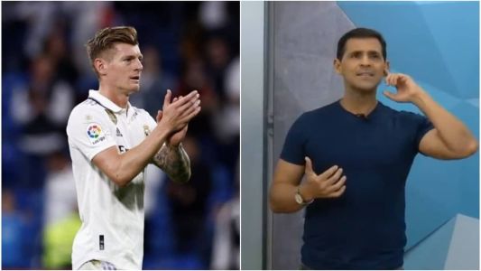 Toni Kroos (esq) e Vibrante (dir), da TV Tribuna