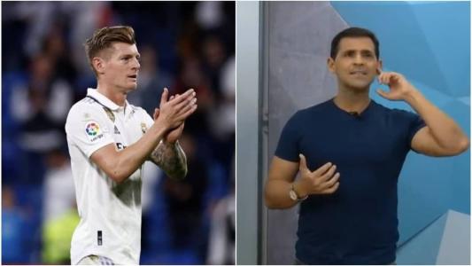 Toni Kroos (esq) e Vibrante (dir), da TV Tribuna