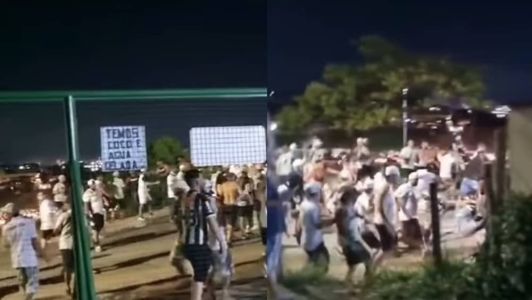 Integrante de organizada cai no chão e recebe vários chutes durante confusão