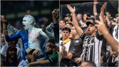 Torcedores de Cruzeiro (esq) e Atlético (dir)