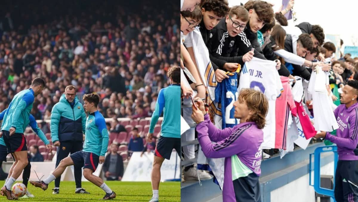 Barcelona e Real Madrid fazem treino aberto antes de confrontos pela Copa do Rei