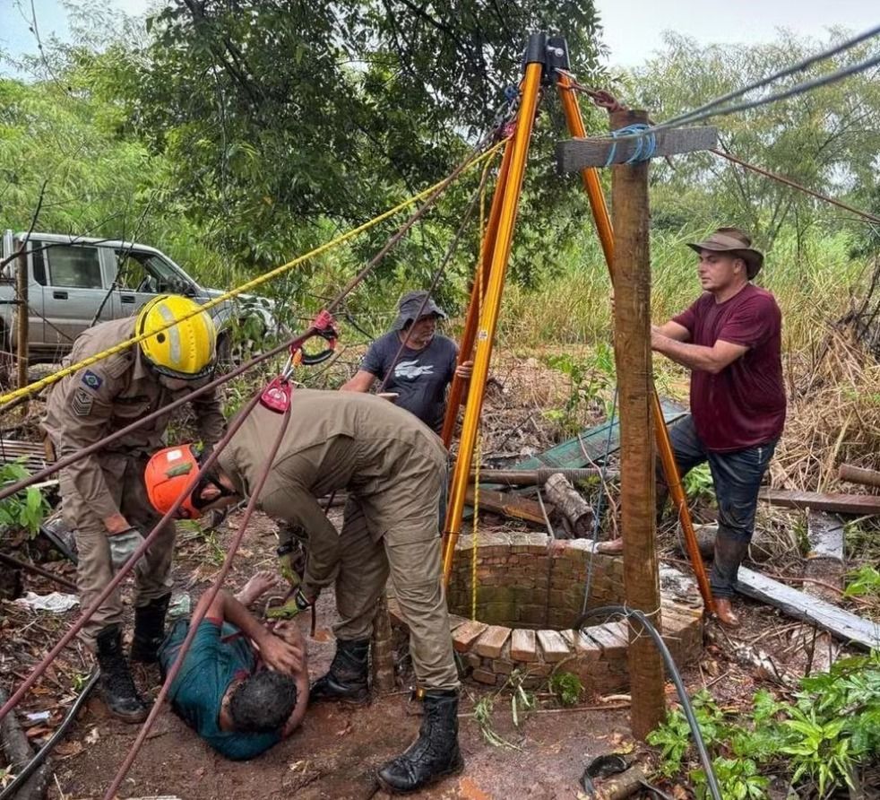Trabalhador cai em poço de 20 metros de profundidade no MT e sobrevive