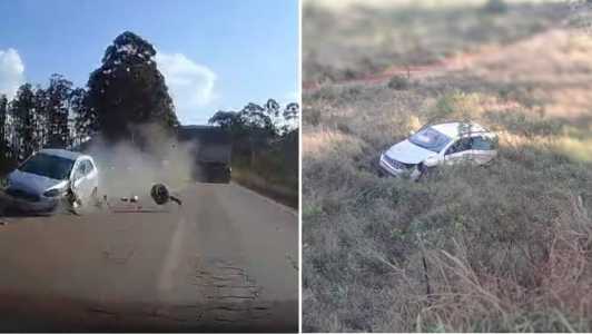 Um dos veículos foi parar fora da pista