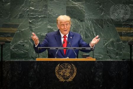 Presidente dos Estados Unidos, Donald Trump, durante seu discurso na Assembleia Geral da ONU