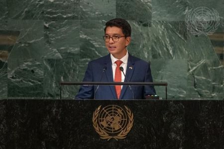Andry Nirina Rajoelina, Presidente da República de Madagascar, discursa no debate geral da septuagésima sétima sessão da Assembleia Geral.