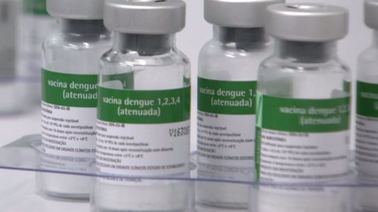 Foto mostra frascos da vacina contra a dengue