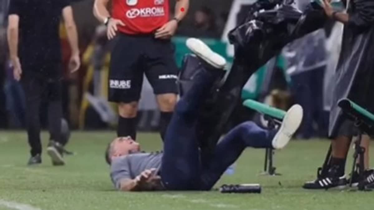Fotógrafa flagra tombo de técnico do América em clássico com Atlético; assista 