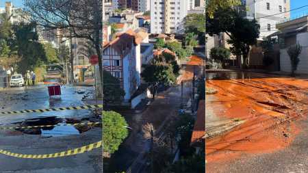 Vazamento aconteceu na rua Joanésia com Amapá, na Serra, região Centro-Sul de BH, neste domingo (29).
