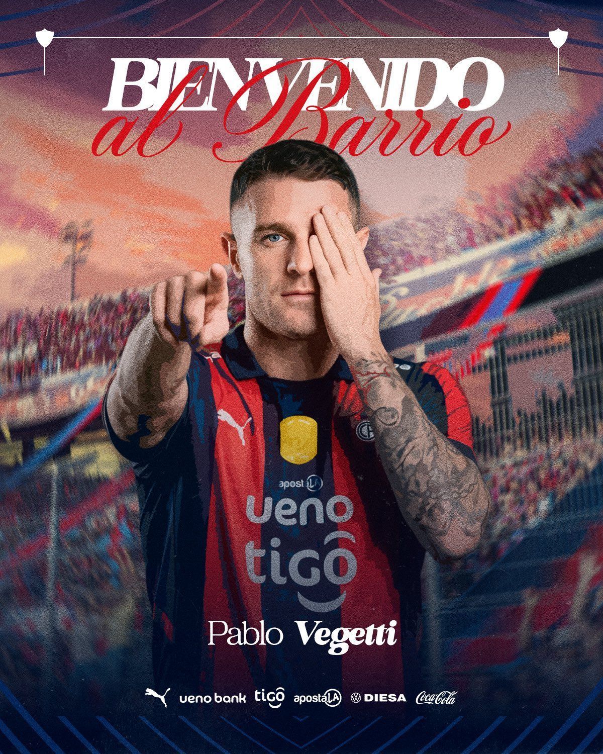 Vasco posta mensagem de despedida para Vegetti, negociado com o Cerro Porteño