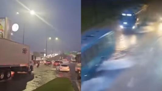 Veículos se arriscaram em meio a enxurrada