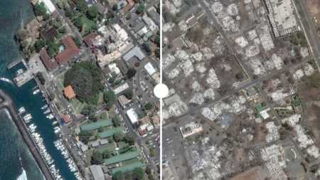 Veja antes e depois do parque público de Lahaina, no Havaí