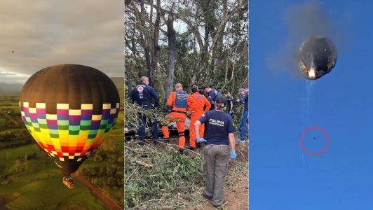 O acidente aconteceu no início da manhã deste sábado (21), por volta das 9h30, quando o balão pegou fogo.