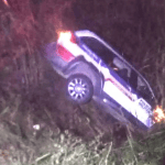 Caminhão desvia de vaca em rodovia e joga viatura da PM em ribanceira em MG