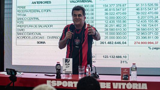Fábio Mota, presidente do Vitória, durante coletiva de imprensa