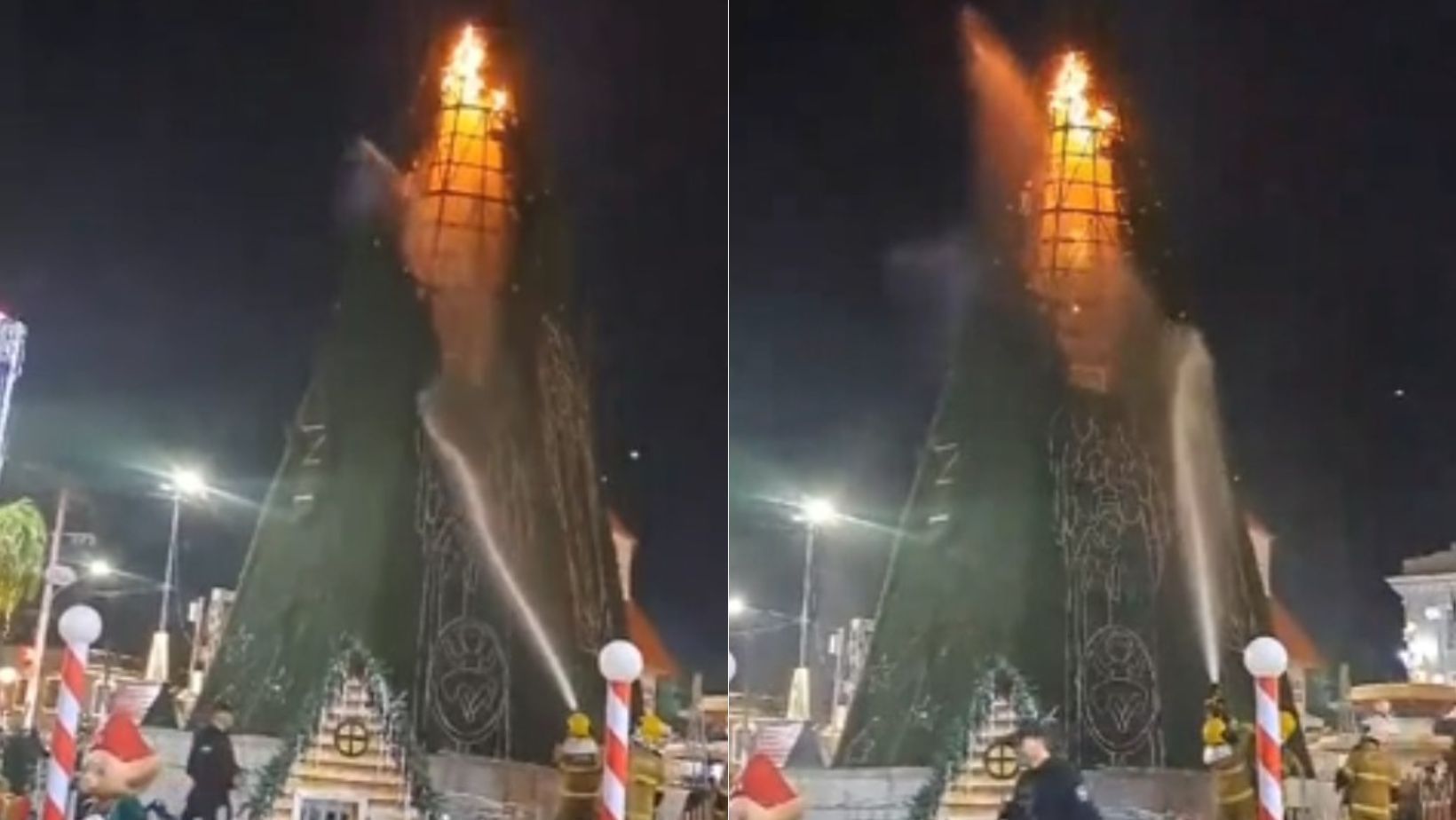 Vídeo: árvore de Natal pega fogo dois dias após inauguração em praça