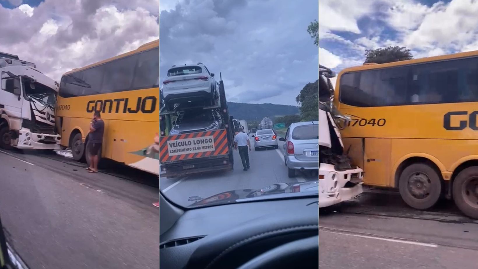 Vídeo: carreta bate em ônibus com 40 passageiros e interdita parcialmente a Fernão Dias
