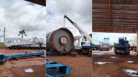 Vídeo: carreta com carga superdimensionada fica parada na BR-452, em Goiás