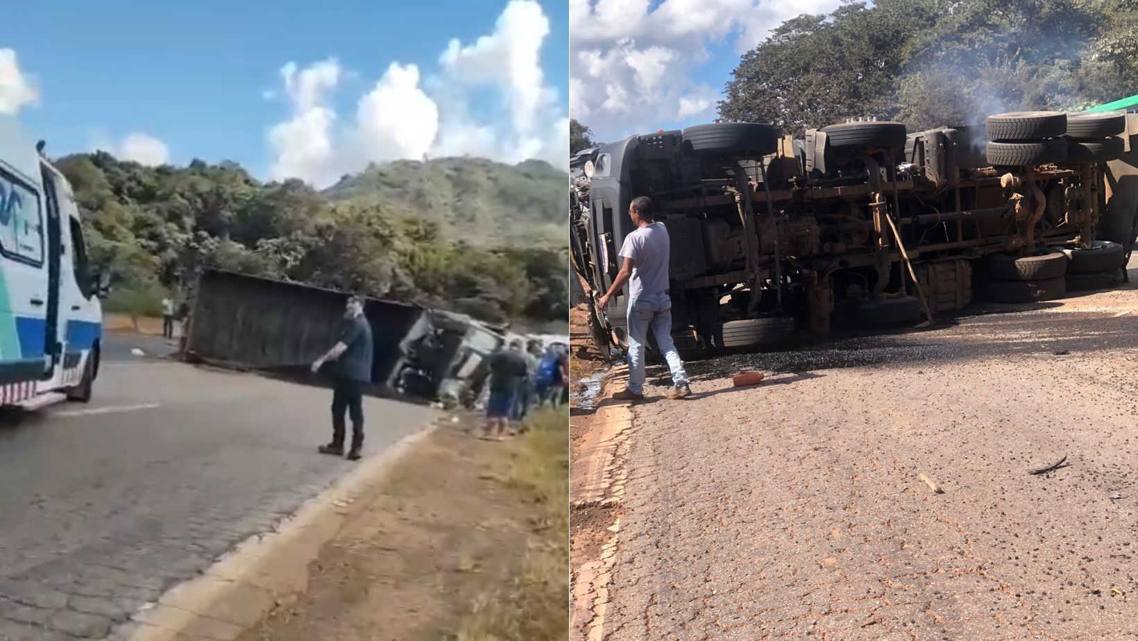 Vídeo: carreta tomba na BR-040, em Congonhas, e interdita os dois sentidos da rodovia