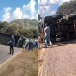 Vídeo: carreta tomba na BR-040, em Congonhas, e interdita os dois sentidos da rodovia