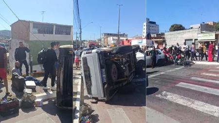 Vídeo: carro capota e atinge outros cinco veículos em avenida movimentada da Grande BH