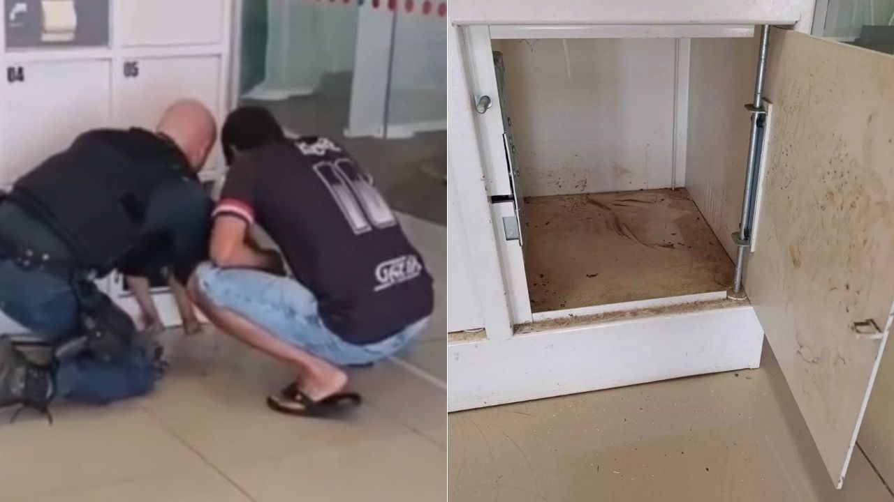 Vídeo: criança de 3 anos fica presa em guarda-volumes de banco e é resgatada pela PM em MS