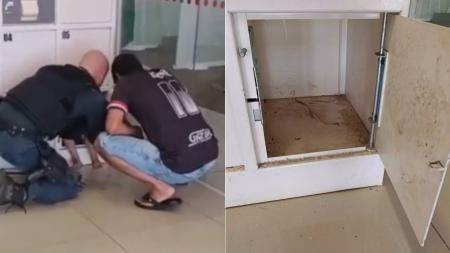Vídeo: criança de 3 anos fica presa em guarda-volumes de banco e é resgatada pela PM em MS
