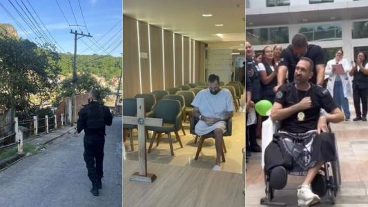 Vídeo: com distintivo no peito, delegado baleado em megaoperação deixa hospital após 45 dias