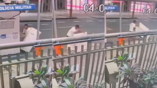 Vídeo: dupla furta geladeira de dentro de cabine da PM no RJ; um dos criminosos já foi preso 13 vezes.