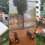 Vídeo: forte chuva arranca telhados e cobertura de posto de combustível no interior de MG
