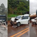 Vídeo: grave acidente entre carreta-tanque e quatro carros deixa feridos e interdita a BR-356
