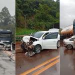 Vídeo: grave acidente entre carreta-tanque e quatro carros deixa feridos e interdita a BR-356