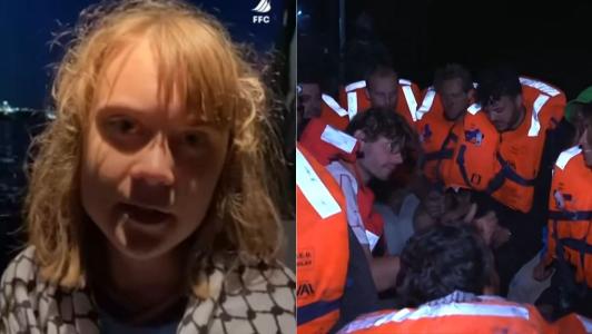 O ministério disse serem passageiros do barco de ajuda humanitária Madleen com destino a Gaza recebendo sanduíches depois que a embarcação ser interceptada por forças israelenses em águas internacionais.