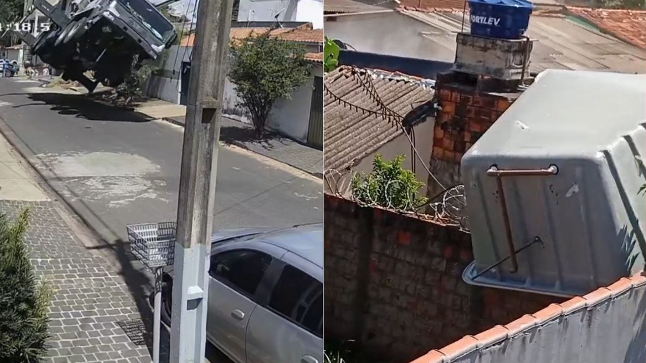 Vídeo: guindaste tomba sobre cinco casas durante instalação de piscina em Uberlândia