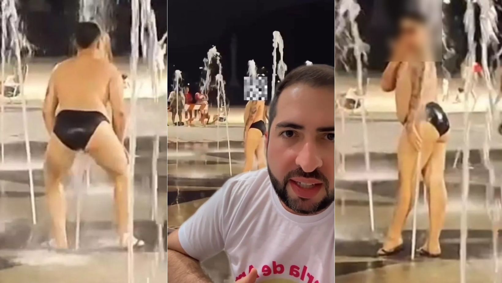 Vídeo: homem de sunga rebola em 'Fonte das Crianças' e prefeito fica revoltado: 'Babaca'