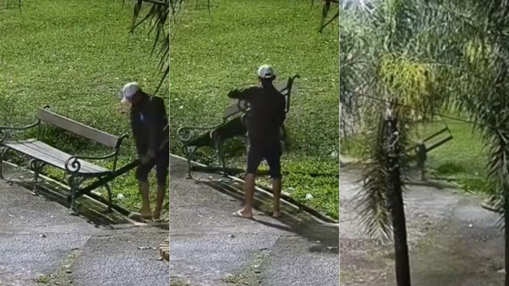 Vídeo: homem é preso após arrancar e tentar levar banco de praça nas costas, em Belém