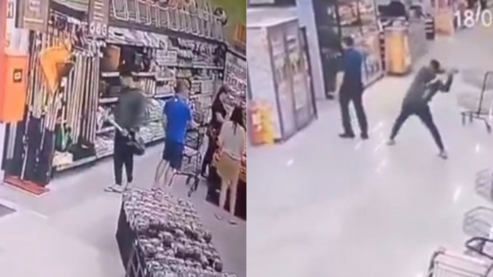Vídeo: homem é preso após atacar gerente de supermercado com pá