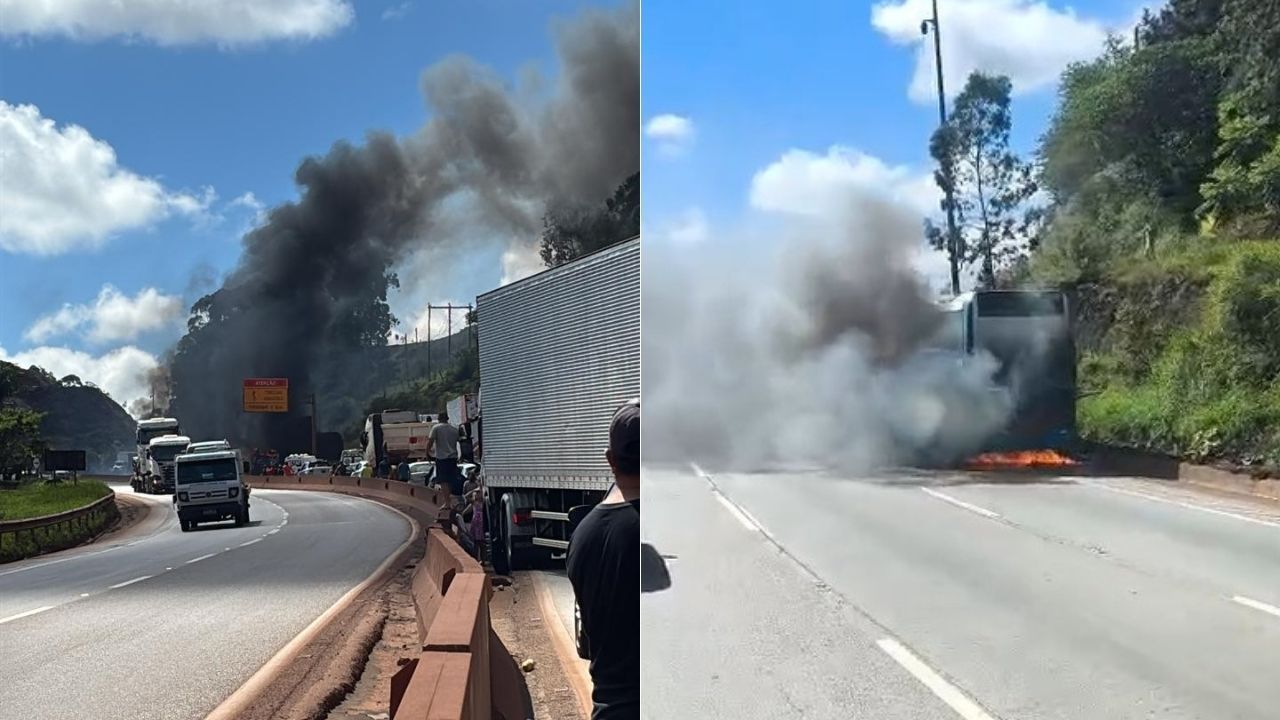 Ônibus de turismo que pegou fogo na Fernão Dias era irregular; motoristas fugiram