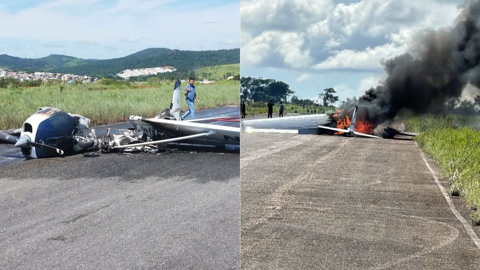 Vídeo: moradores registram avião pegando fogo após pouso forçado em Pará de Minas (MG)