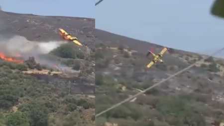 Vídeo mostra avião caindo durante combate a incêndio na Grécia