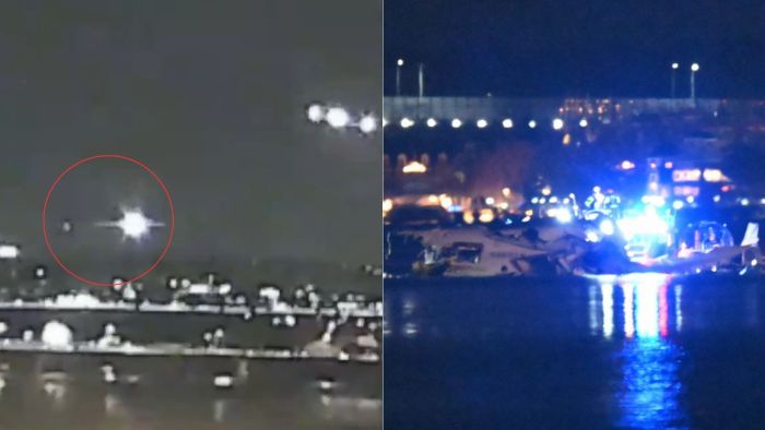Vídeo mostra colisão entre avião comercial com 64 passageiros e helicóptero do Exército dos EUA.