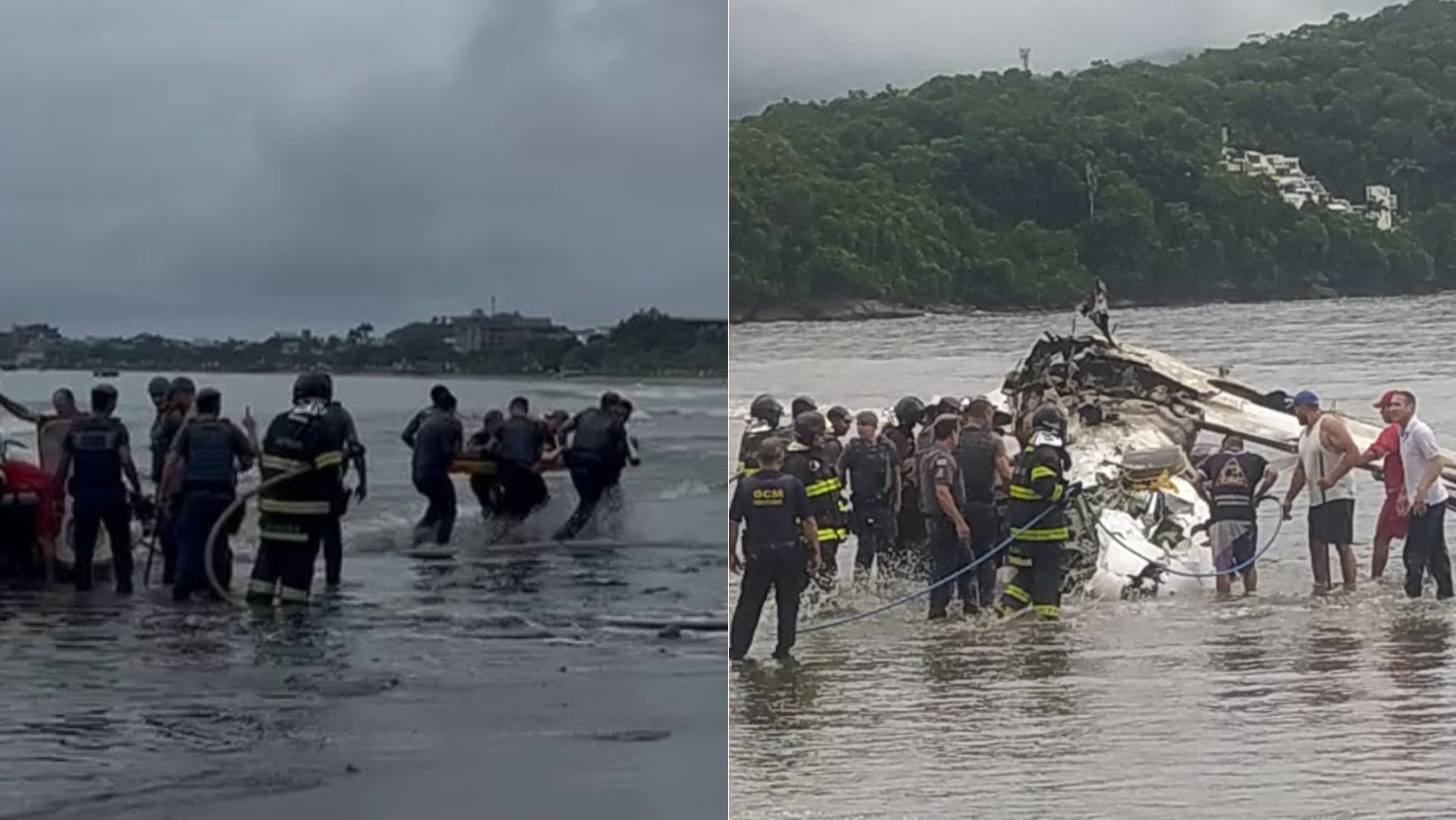 Vídeo mostra momento em que vítimas são resgatas de avião que caiu na praia de Ubatuba em SP