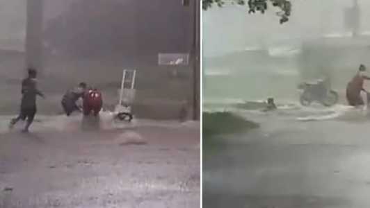 Vídeo mostra morador sendo arrastado pela correnteza