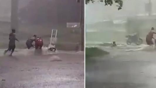 Vídeo mostra morador sendo arrastado pela correnteza