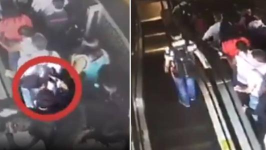 Vídeo mostra passageiro acionando botão de emergência em escada rolante