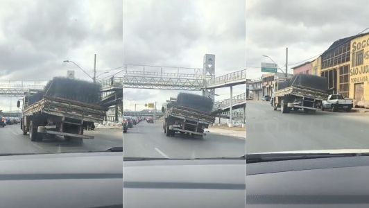 Vídeo: motorista flagra caminhão “torto” na Avenida Cristiano Machado, em BH: 'Se isso cai'