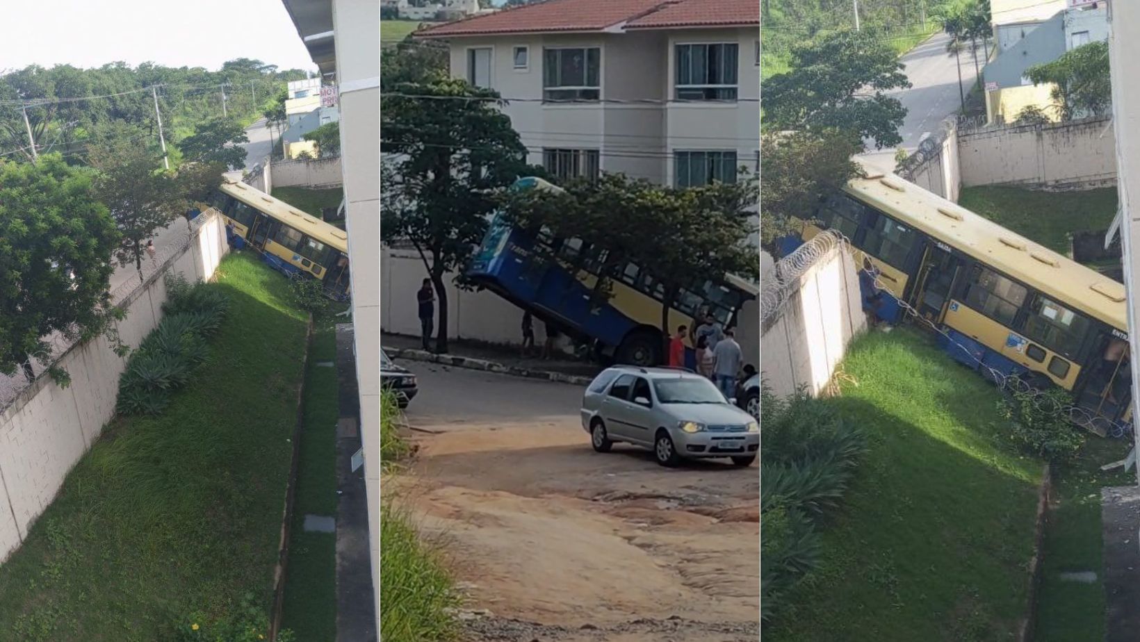 Vídeo: ônibus derruba muro, invade condomínio e 2 pessoas ficam feridas em Divinópolis–MG