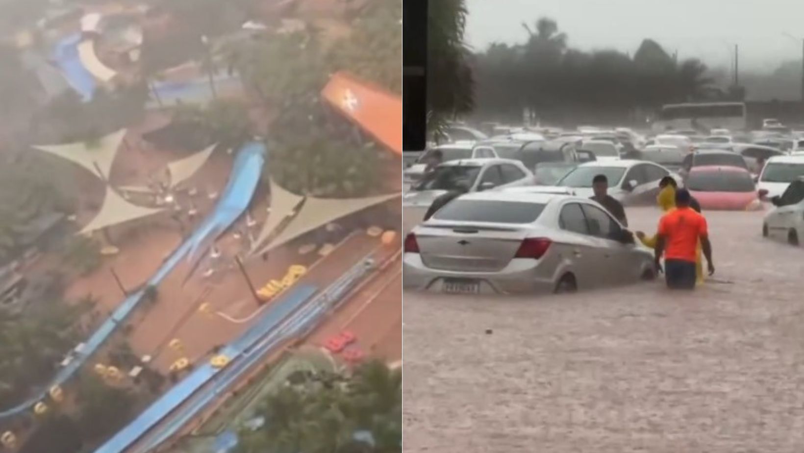 Vídeo: parque aquático é inundado após ser atingido por temporal em Olímpia–SP