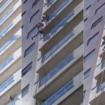 Vídeo: trabalhador sofre mal súbito e fica pendurado durante serviço em prédio em Santos