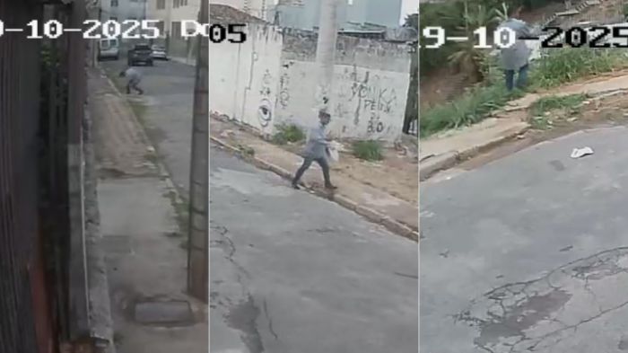 Imagens de câmeras de segurança mostram o suspeito de arremessar um tijolo revestido de concreto que atingiu a mulher, de 39 anos, no Complexo da Lagoinha Imagens de câmeras de segurança mostram o suspeito de arremessar um tijolo revestido de concreto que atingiu a mulher, de 39 anos, no Complexo da Lagoinha