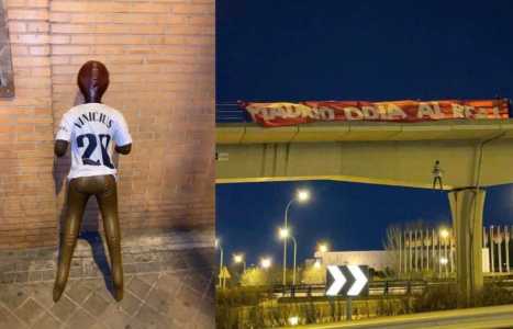 Boneco de Vinicius Júnior 'enforcado' e pendurado em ponte de Madri, em 2023